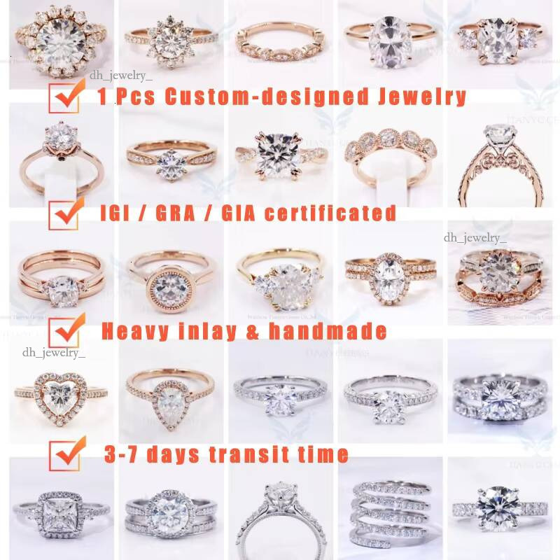 Tianyu Fine Jewelry Manufacturer 1 Ct Gold Plated Filled Sterling Sier Engagement Wedding Moissanite Ring for Women