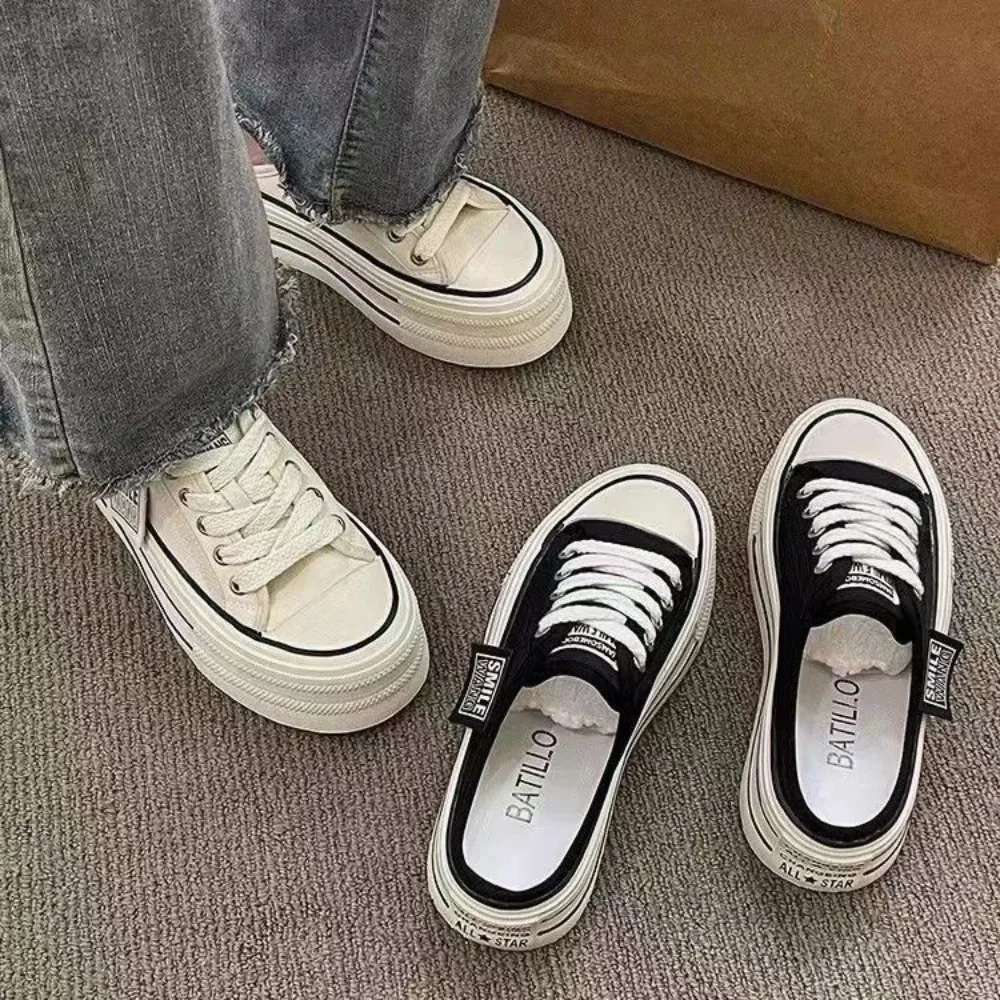 Summer Thick Soles Increase Slippers Trend All Lazy People A Slip-on Half Drag Fashion Casual Canvas Shoes Women 250515