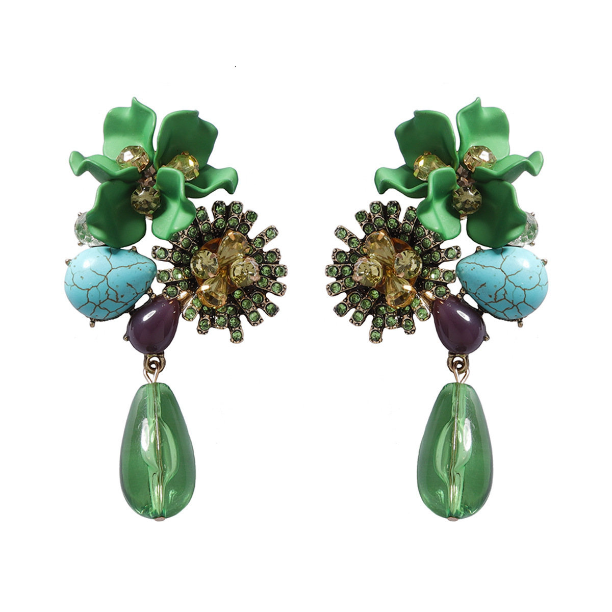 autumn and winter style with exaggerated personality and versatile resin flowers water droplets long earrings heavy-duty temperament 240924