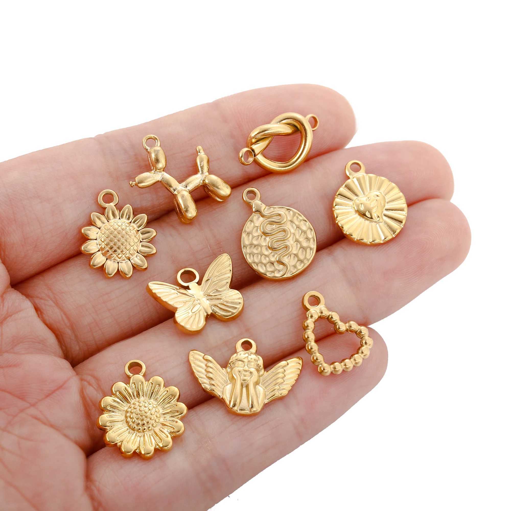 3PCS Stainless Steel Heart Butterfly Sunflower Snake Cute Dog Charms For Jewelry Making Supplies Diy Necklace Earrings BraceletXJ250517