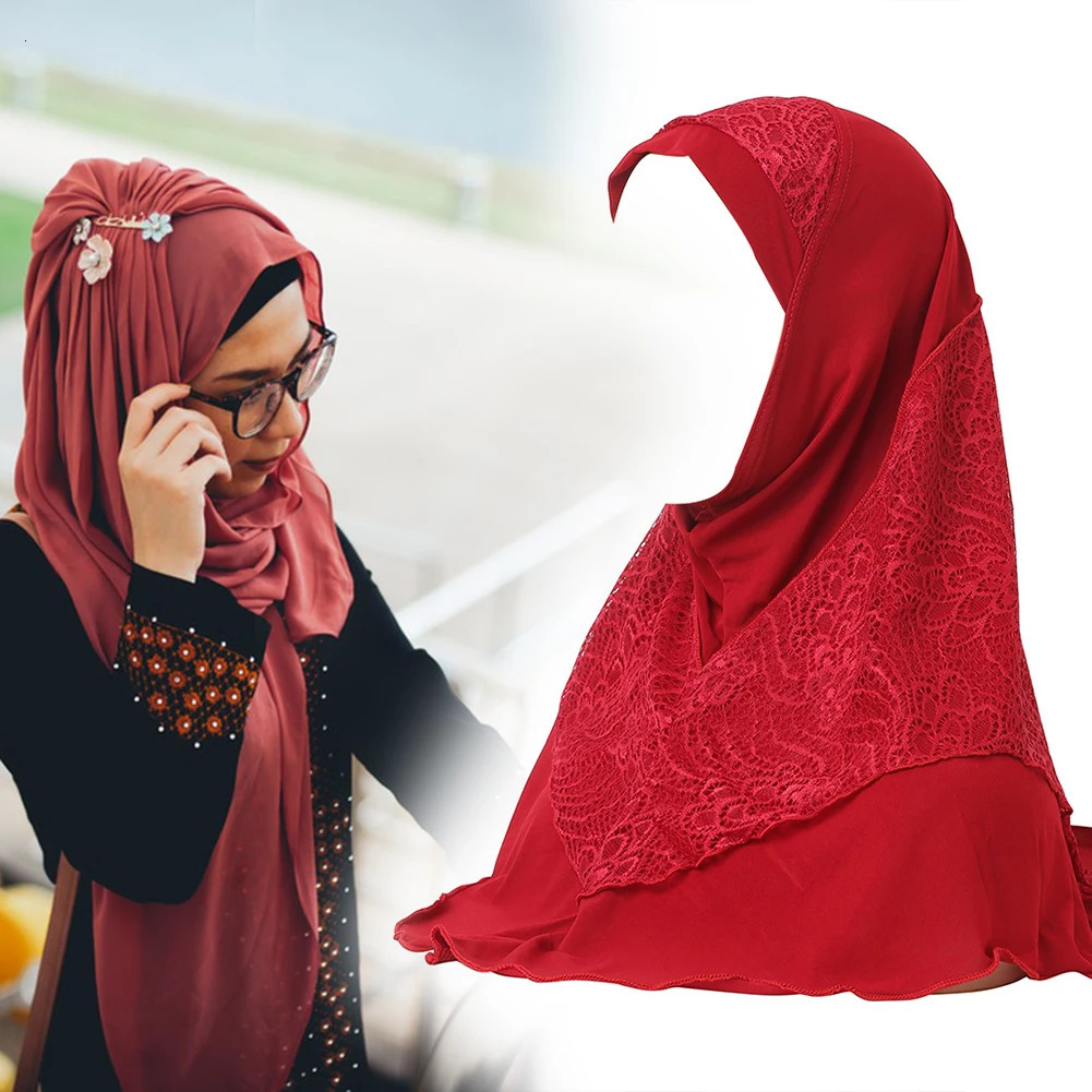Simple Muslims Hijab Cap Lace Stitching Tulle Lightweight Scarf Shawl For Women Girls One Piece Head Wrap Comfy Headwear 250517