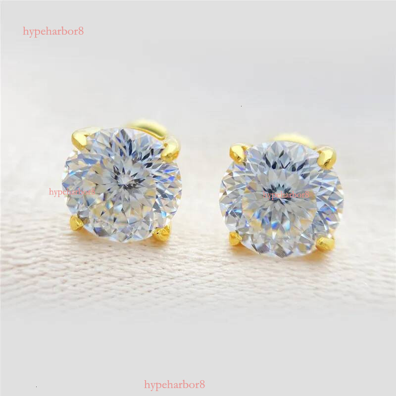 America And European Fashion Sterling Sier Gold Plated Bling Moissanite Dia Round Studs Earrings Nice Jewelry Gift