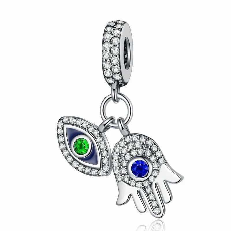Sparkling Evil Eye On Hand Protective Hamsa Dangle Cross Bead Fit Original Europeans 925 Sterling Silver Bracelet Charms JewelryXJ250517