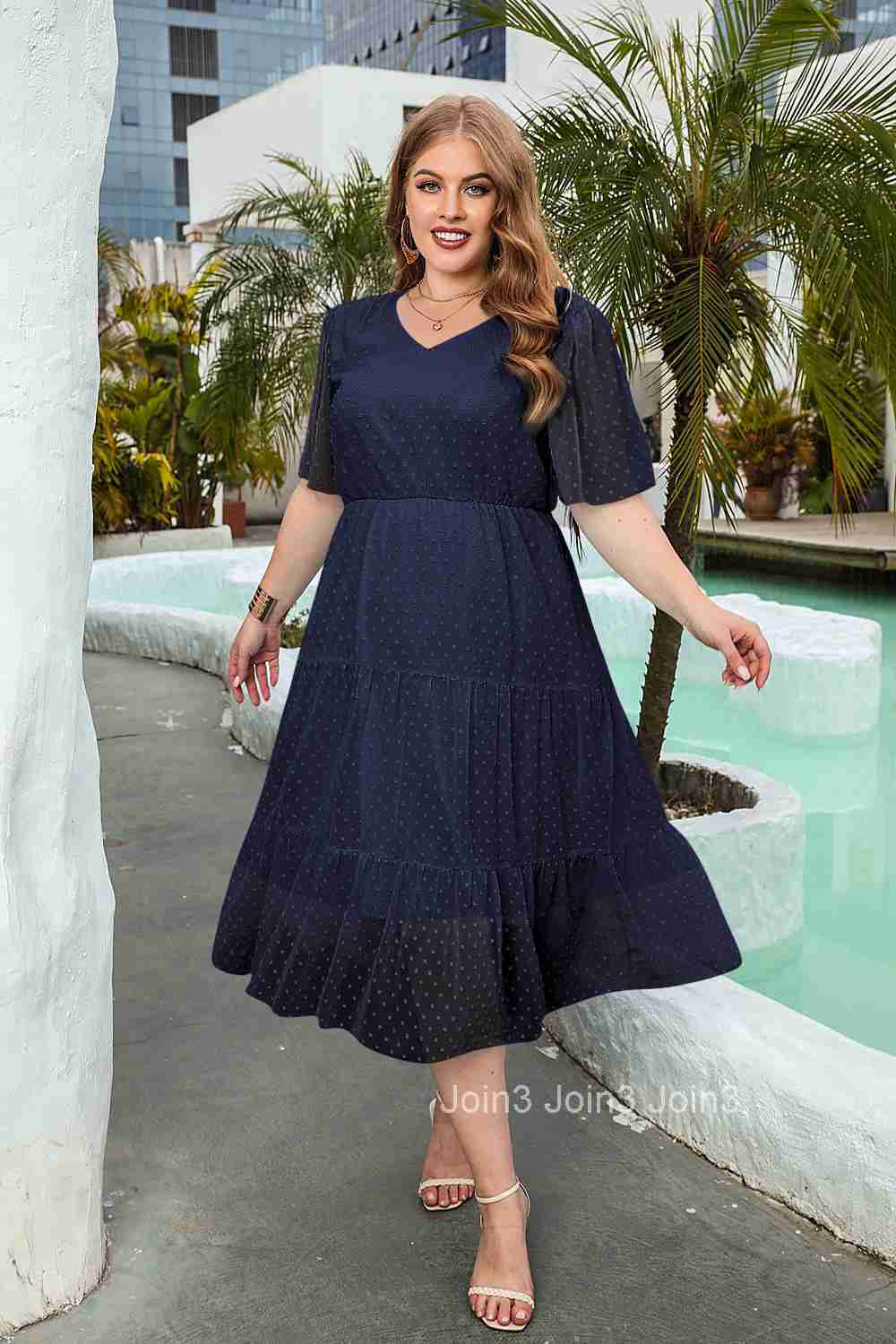 Large Womens Wear Large Solid Leisure Holiday Dress Chiffon Holiday Elegant Mid Length Dress
