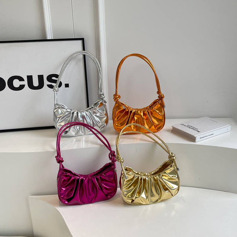 Fashionable temperament pleated shoulder for women 2024 summer new versatile trend Korean version hand-held armpit dumpling bag