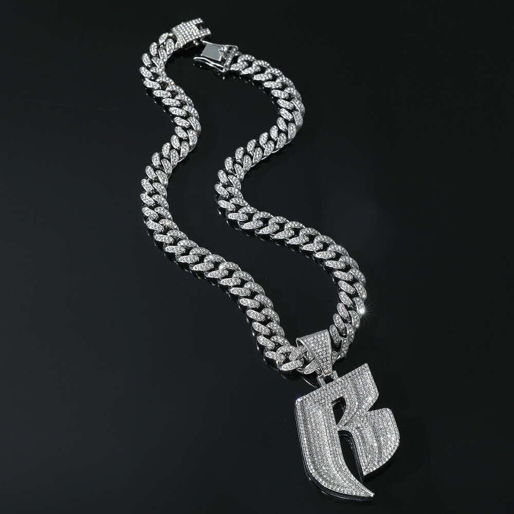 Unisex Punk Hip Hop Pendant Necklace - Adjustable Cuban Link Chain with CZ Letter Charm for Everyday Streetwear & Stage