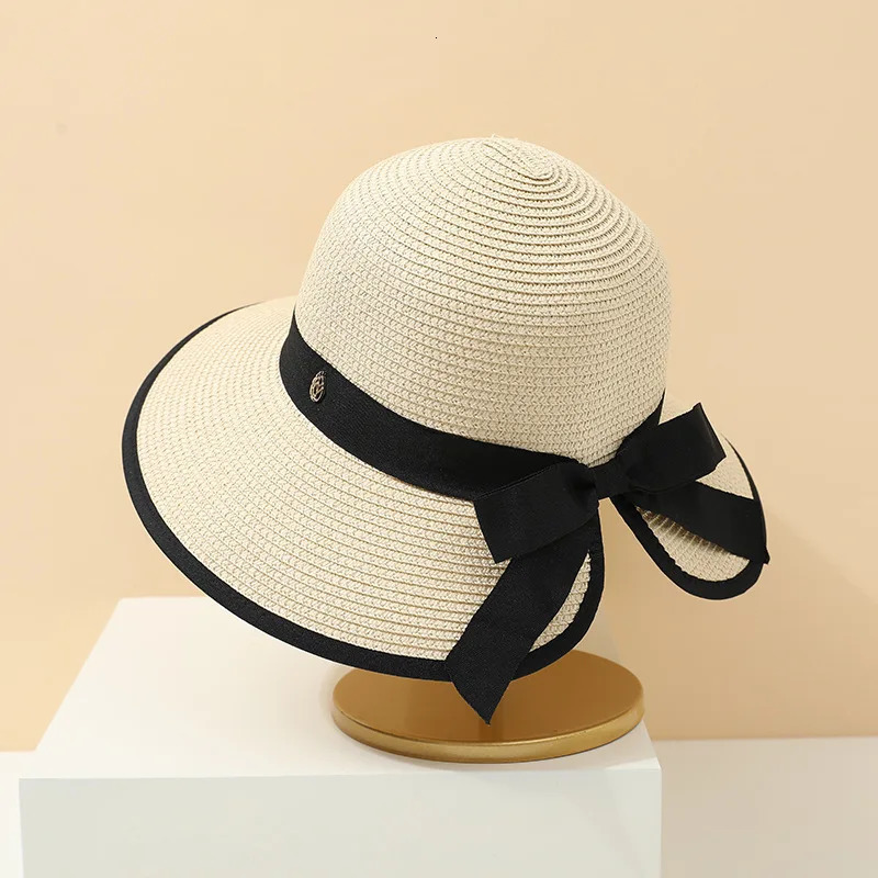 Butterfly Knot Straw Hat Korean Style Summer Casual Womens Fashion Sunshade Outdoor Versatile Sunscreen Beach Cap 250516