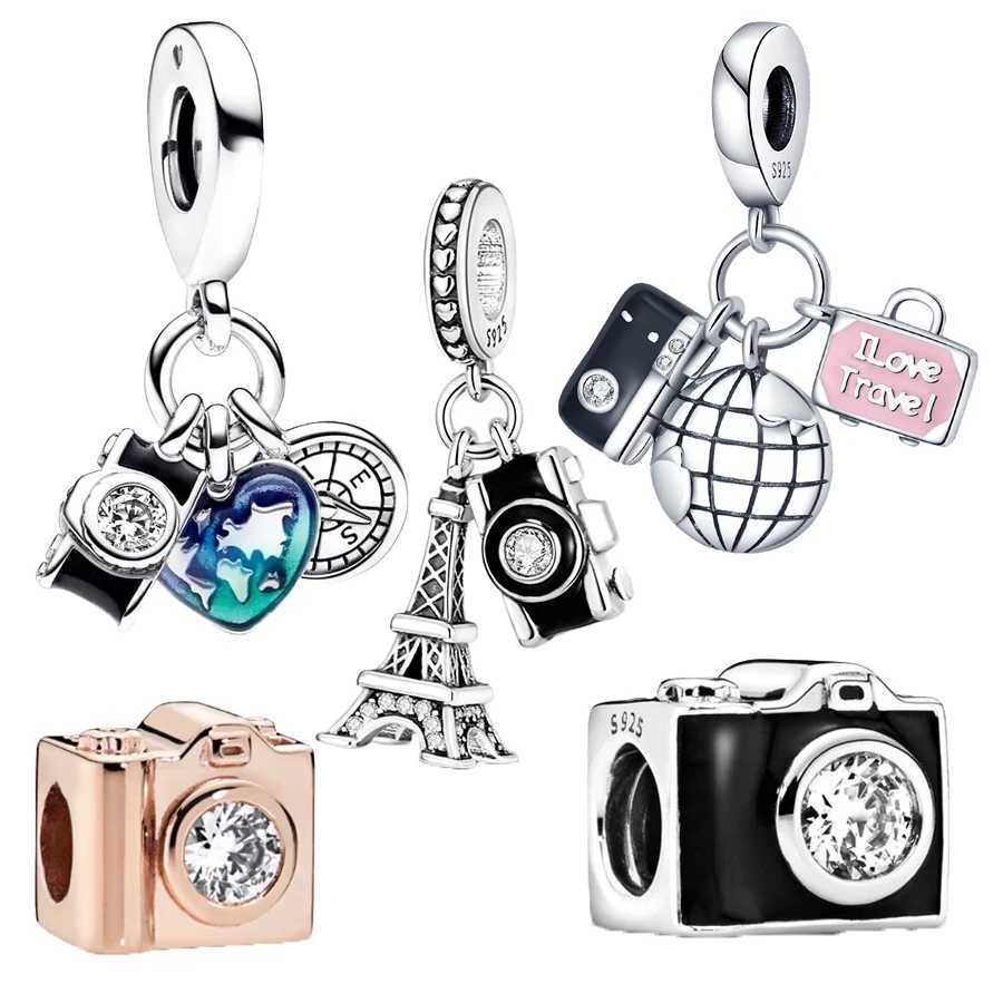 Fine Vintage Camera Compass Dangle Charm Beads Fit Original Silver 925 Bracelet Necklace Women DIY Fashion Jewelry GiftXJ250517