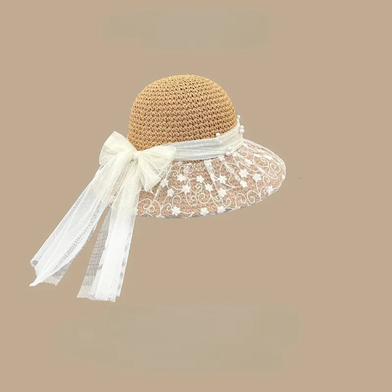 Japanese Sweet Lace Straw Hat Womens Hand-woven Summer Sun Protection Big Brim Sun Hat Travel Beach Sun Hat 250516