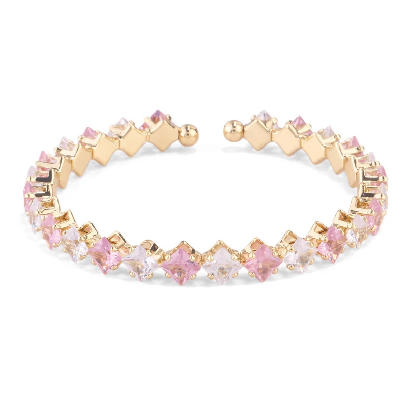 ZAKOL y Pink Geometric Square Zirconia Cuff Bangles Bracelet Exquisite Gold Color Banquet Party Jewelry for Women 250517