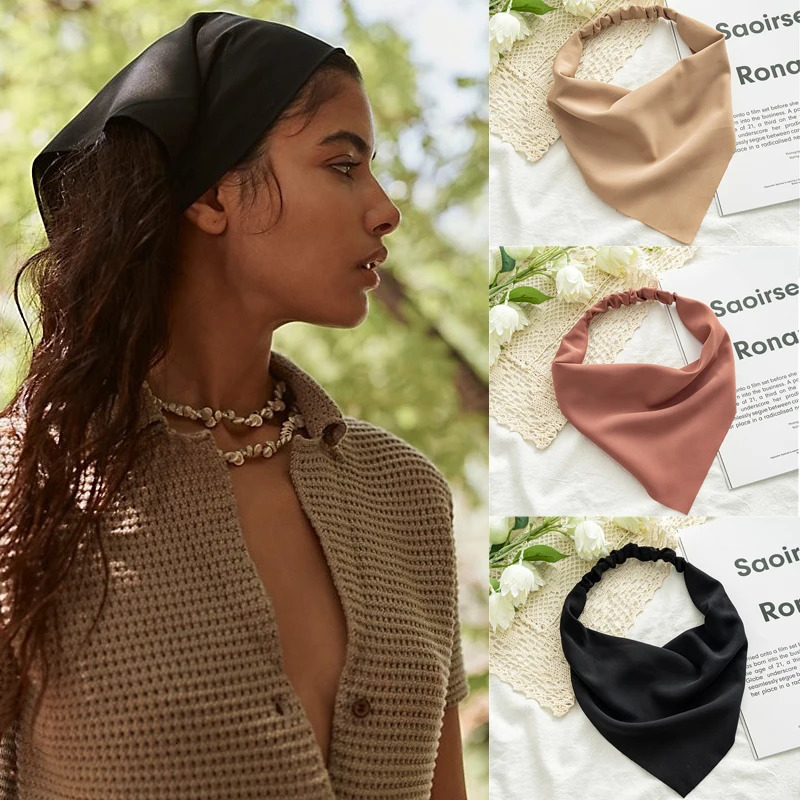 Ruoshui Woman Girls Solid Summer Head Scarf Chiffon Triangle Bandanas Women Elastic Hairband Hair Accessories Headwear Ornaments 250516