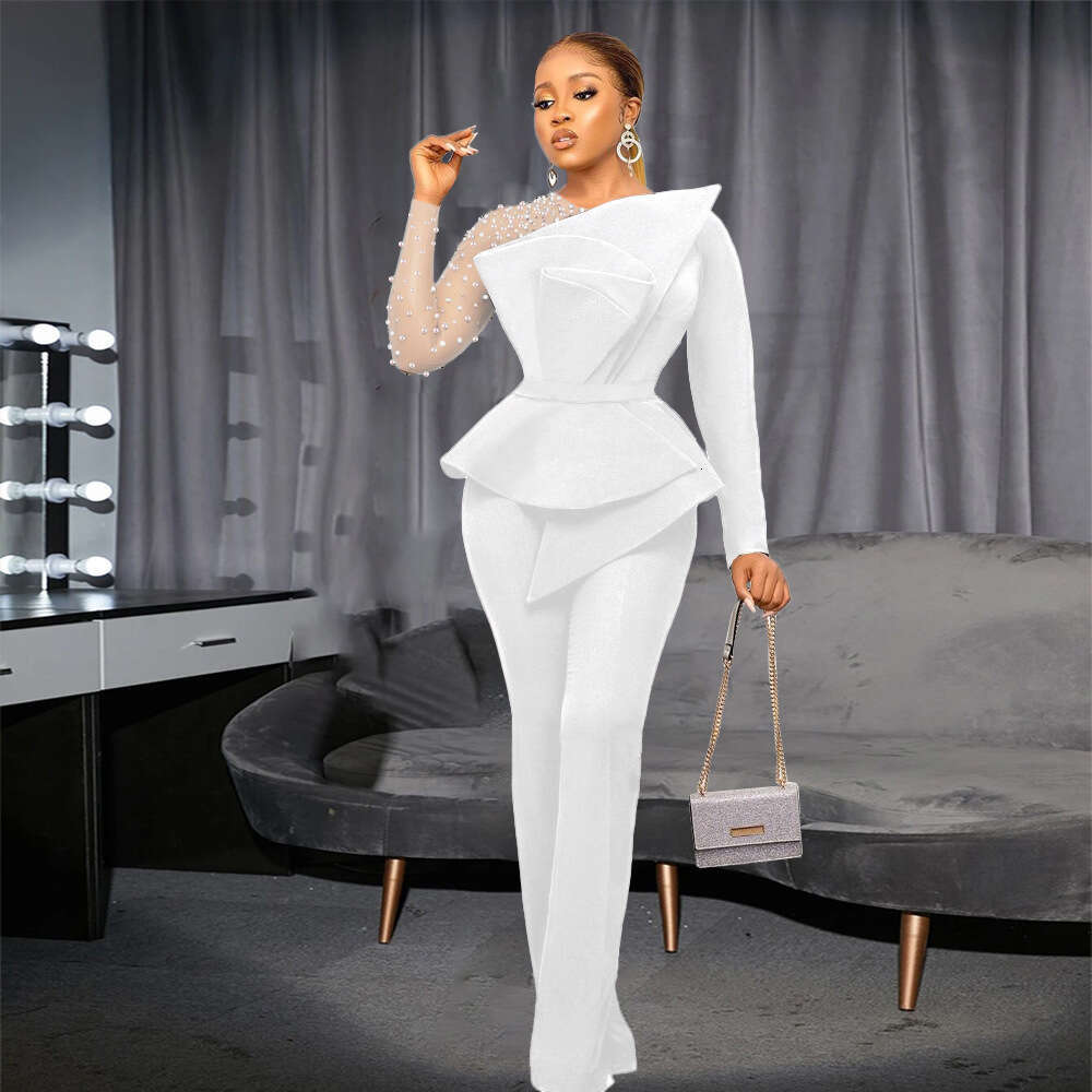 Wide Leg Jumpsuit Women S New Fashion Patchwork Mesh Studded Waist Slimming Oversized Jumpsuit