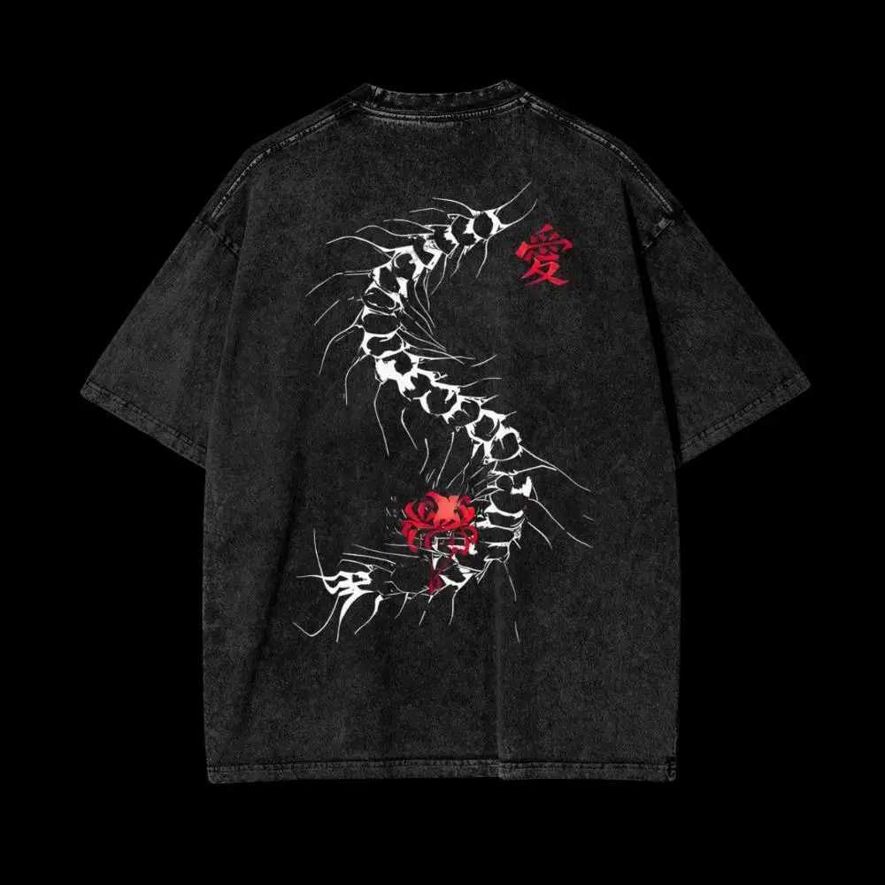 Summer Harajuku Mens T-shirt Anime Tokyo Ghoul Kaneki Ken Centipede Washed Cotton T Shirt Vintage Streetwear Men Tops ClothingT250516