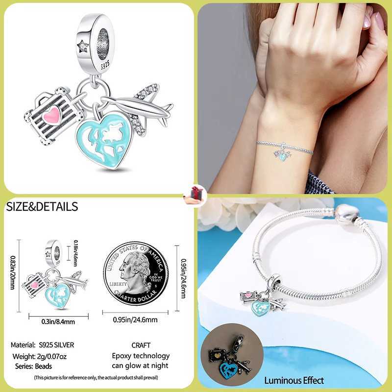 New World Globe Airplane Charm Beads For Original Brand 3mm 925 Sterling Silver Bracelet Making DIY Ladies JewelryXJ250517