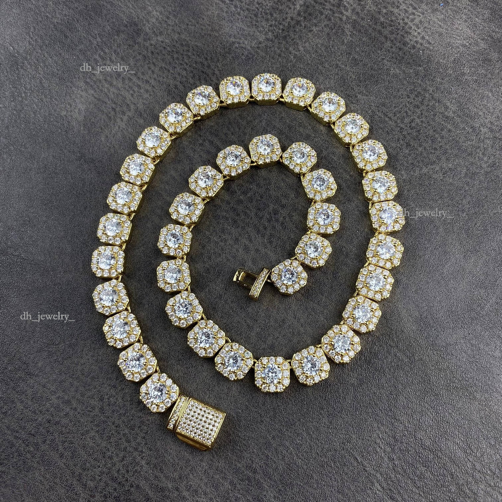 Custom Hip Hop Sier Gold Plated AAA+ Cubic Zircon Iced Out Cluster Tennis Link Chain Necklaces for Women Men