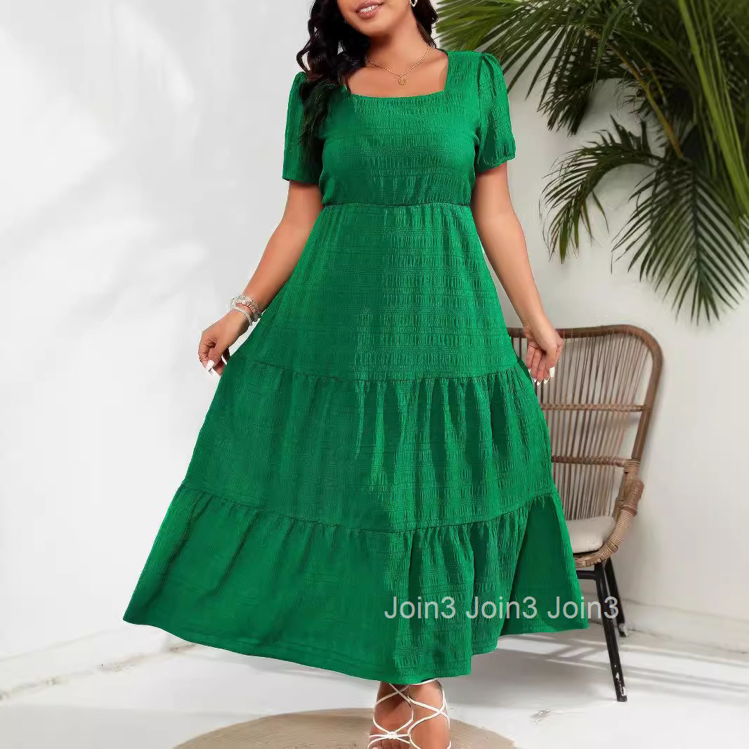 Womens Bubble Sleeves Square Neck Back Pleated Short Sleeve Pocket Dress