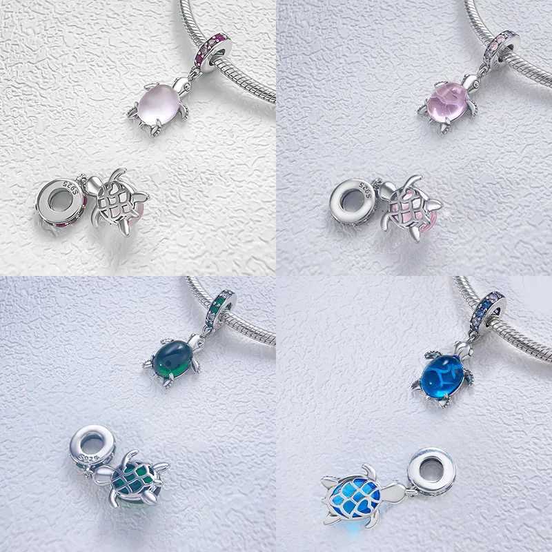 925 Sterling Silver Zircon inlaid with pink blue green purple multicolored crystal turtle Fit DIY Bracelet Necklace Dangle CharmXJ250517