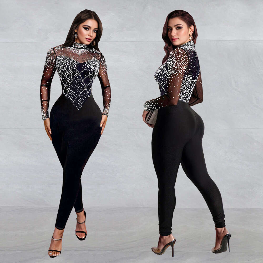 Wide Leg Jumpsuit C Fashion Women S Slimming Mesh Hot Dia Long Sleeve Pants Jumpsuit