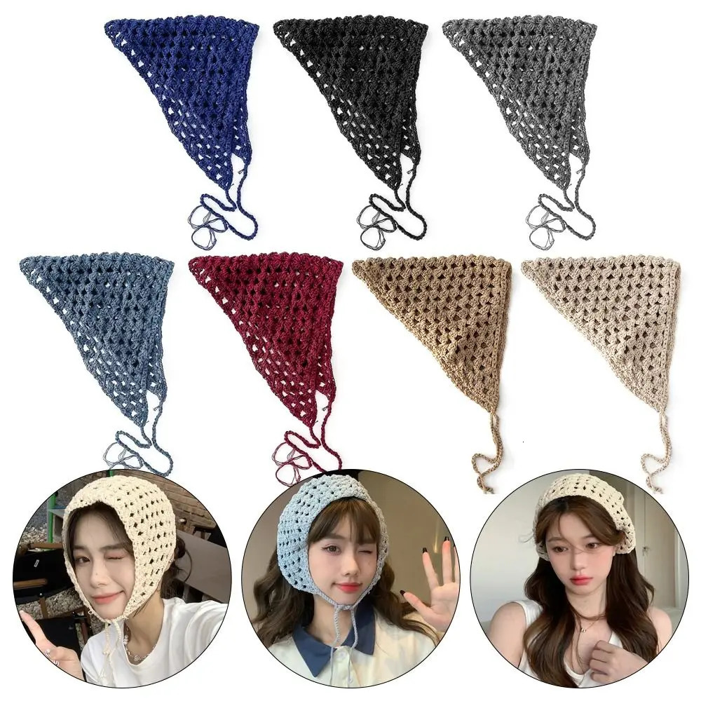 Womens Hand Crochet Bandanas Romantic Lace Headband Hairband Triangle Scarf Small Scarf 250516