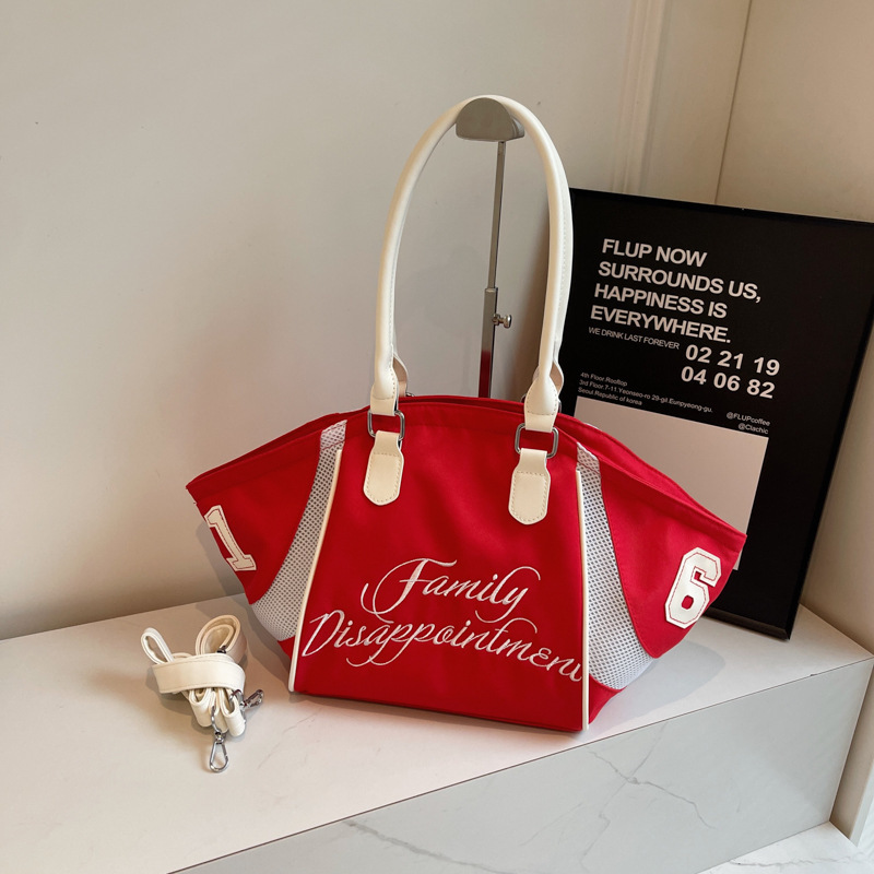 Fashion Bowling Handbag for Women, New Large Capacity Embroidered Letter Single Shoulder Crossbody Sports Travel Underarm Bag