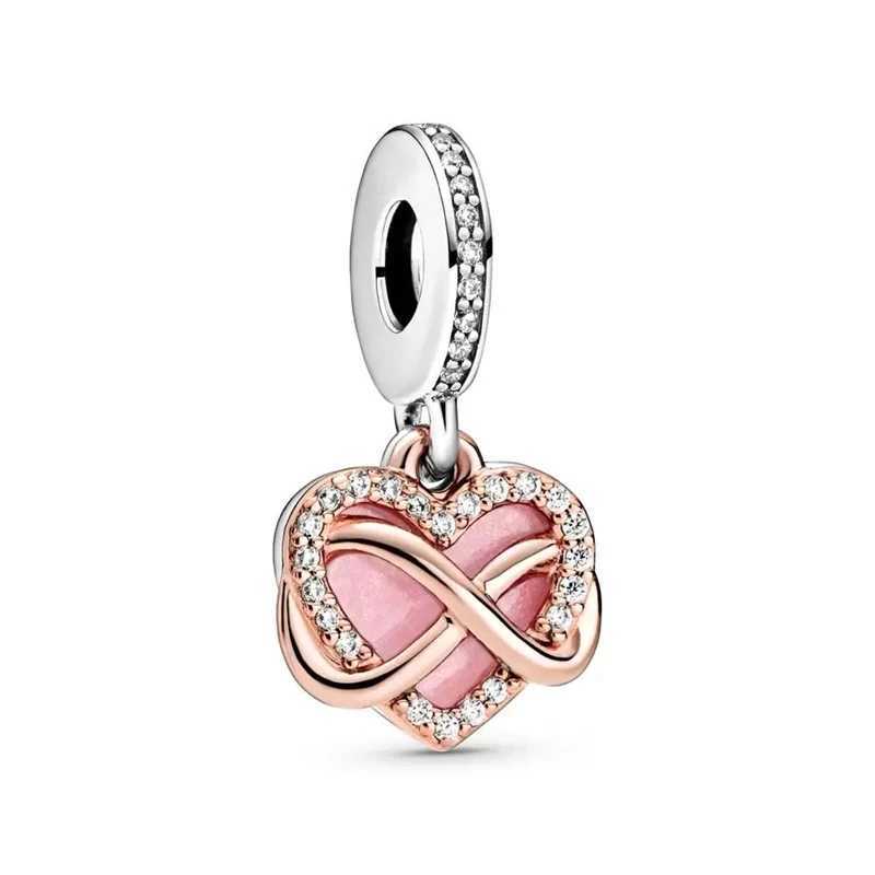 New Fine Rose Gold Pendant Heart-Shed Charm Beads Fit Original European 925 Silver Bracelet Accory DIY Women Jewelry GiftsXJ250517