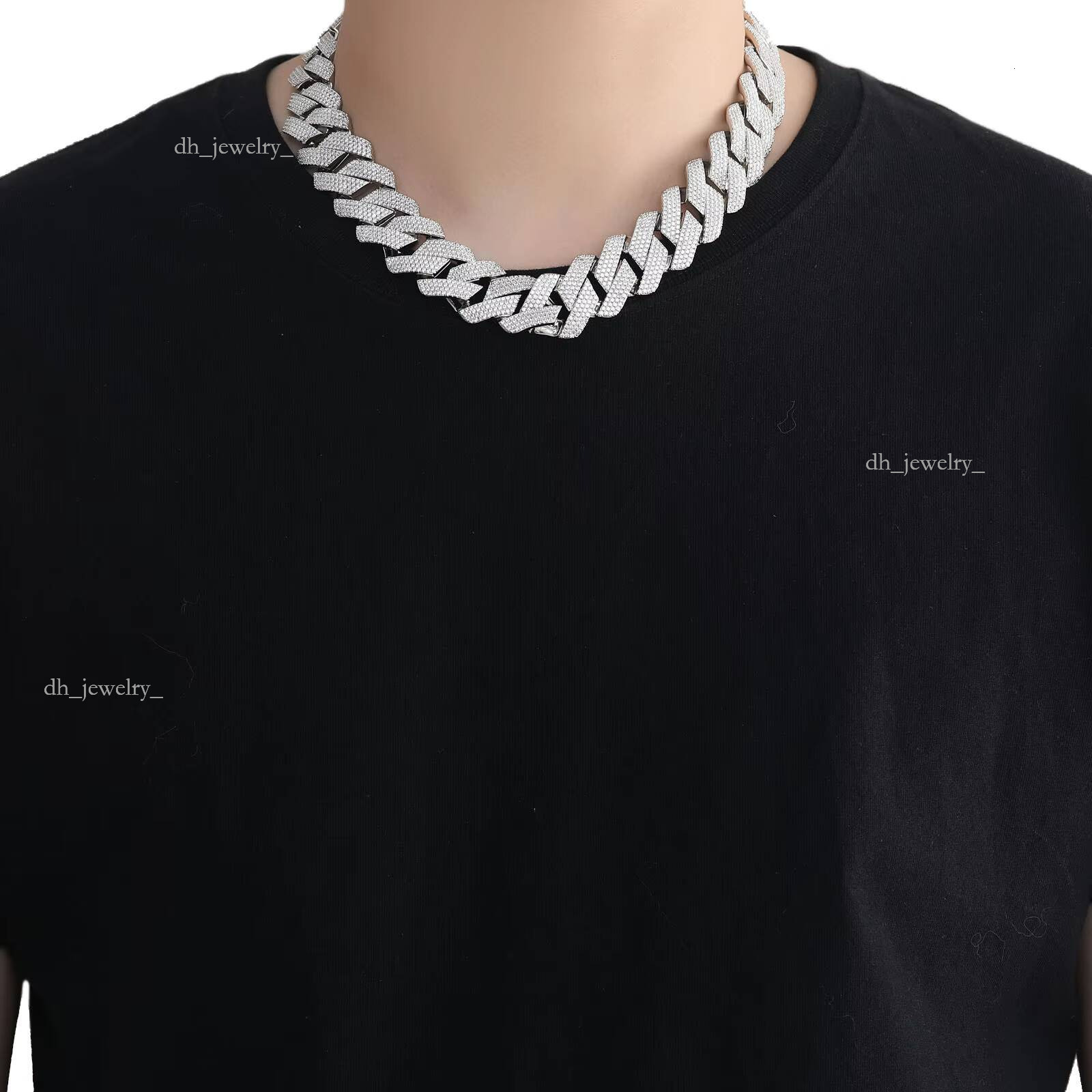 Hip-hop Matching 22mm Four-row Cubic Chain pink White Zirconia Men's Spring Clasp Necklace