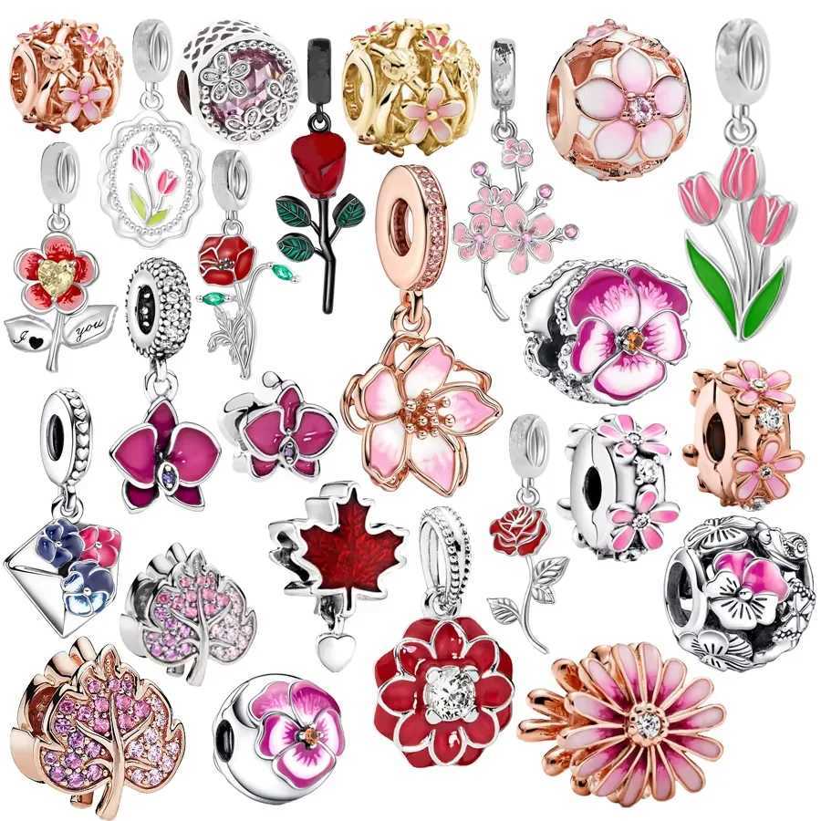 Pink Rose Enamel Flowers Mle Peony Tulip Beads Fit Original 925 Sterling Silver Pan Bracelet Women DIY Charm Jewelry GiftXJ250517