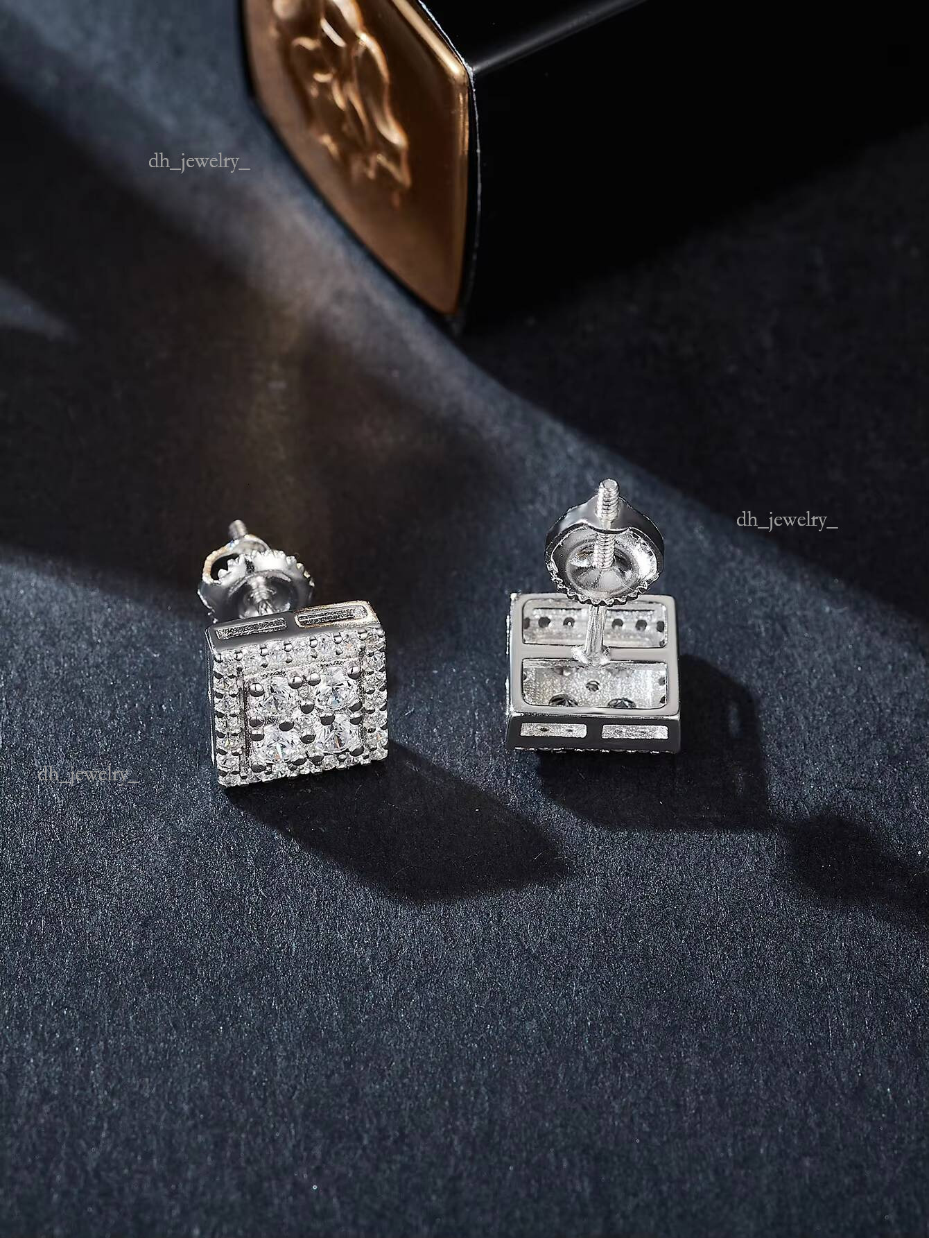 VVS GRA Certificate Moissanite Dias Sier White Gold Plated Stud Earrings Iced Out Screw Back