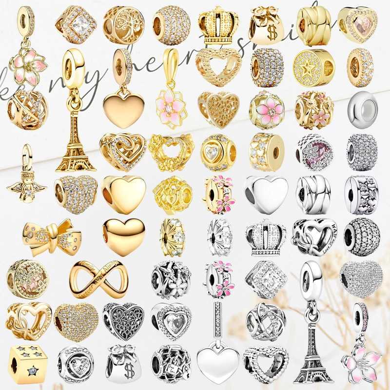2025 Sparkling Gold Angel Forever Always Infinity Charm Beads Fit Original 925 Sterling Silver Bracelet DIY Women Jewelry GiftXJ250517
