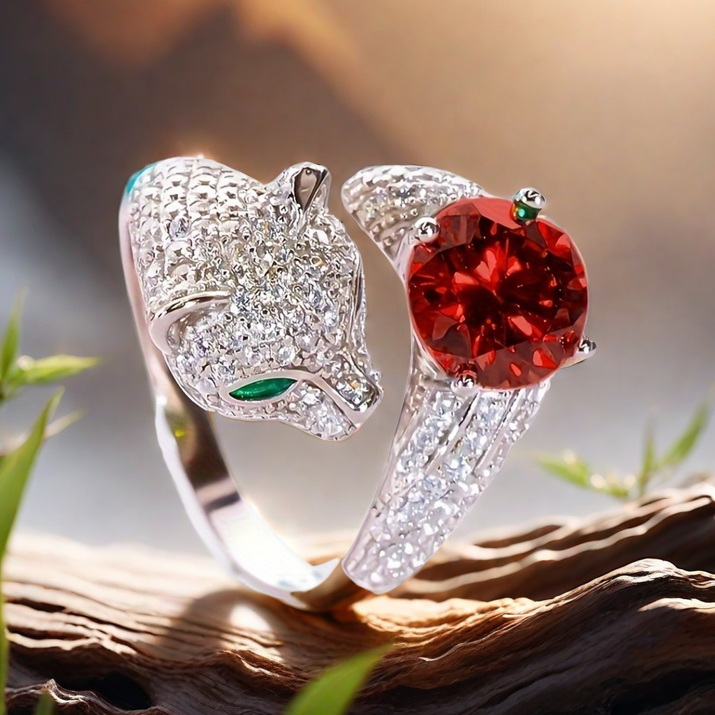 2CT color moissanite S925 sterling silver leopard jaguar animal ring, unique and high-end, light luxury, fashionable and cute band animal ring