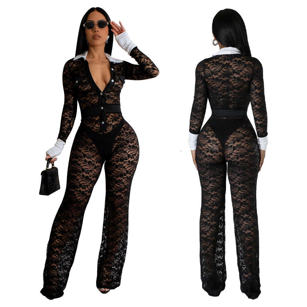 Wide Leg Jumpsuit K Fashionable Women S Lace Contrasting Patchwork Jumpsuit New
