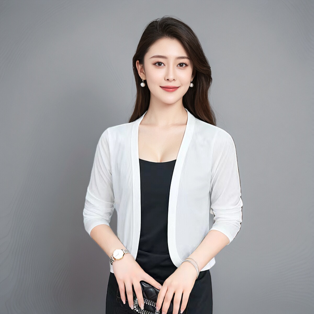K748 Source factory high-end ice silk shawl solid color tops spring and summer thin style cardigan sunscreen short jacket