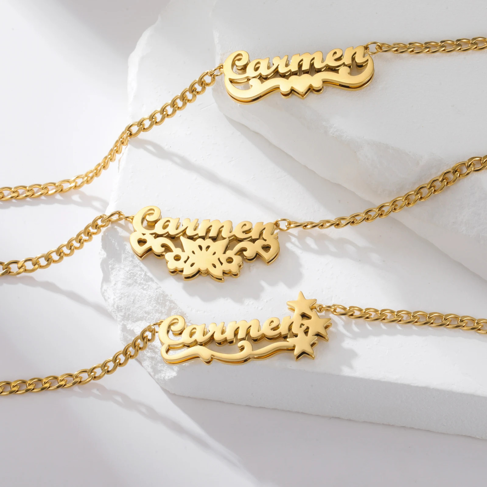 Personalized Double Name Frosted Necklace Custom Bling Name Necklace Gold Stainless Steel Jewelry For Girlfriend Mather Gift 250516