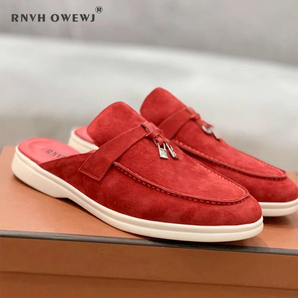 2025 Women's Flat Loafer Summer Top Quality Suede Leather Tassel Metal Buckle Slipper Mules Comfortable Slip on Shoes