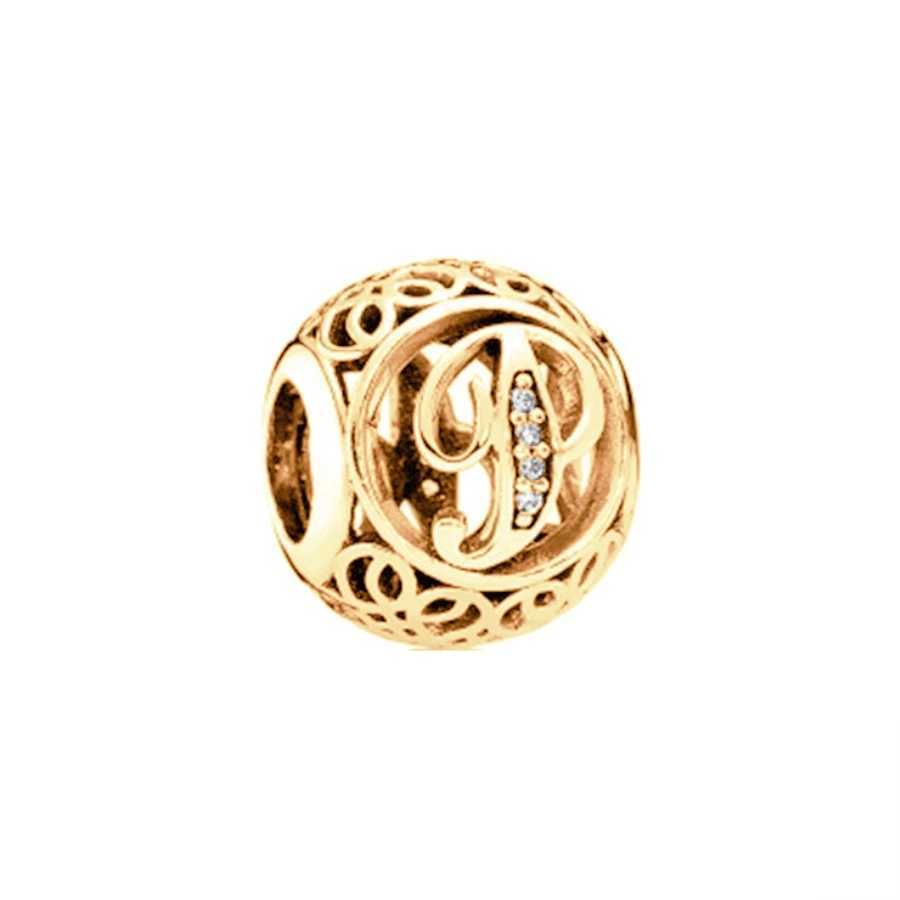Gold Plated Openwork A - Z Alphabet 26 Letters Charm Bead Fit Original 925 Sterling Silver European Bracelet DIY Making JewelryXJ250517