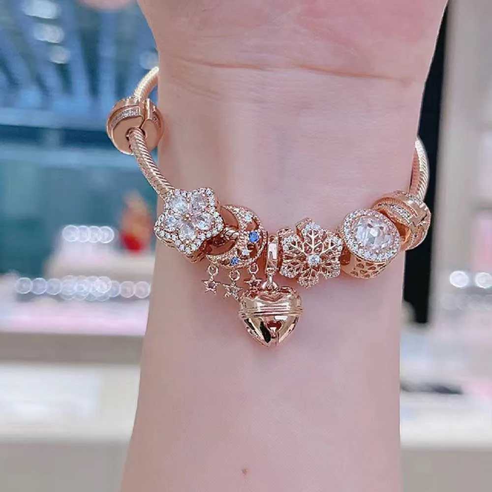 Classic 925 Sterling Silver Rose Gold Heart Ball Lucky Bead Charm Fit Brand Bracelet DIY JewelryXJ250517