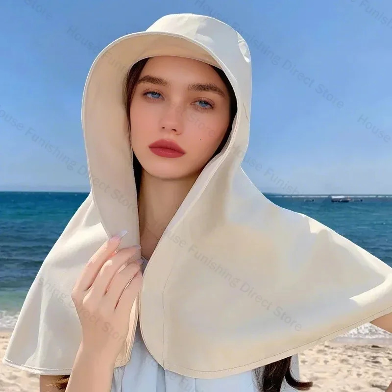 Summer Womens UPF 50 UV Sun Hat Large Brim Face Mask Neck and Shoulder Protection Beach Outdoor Fishing Accessories 250517