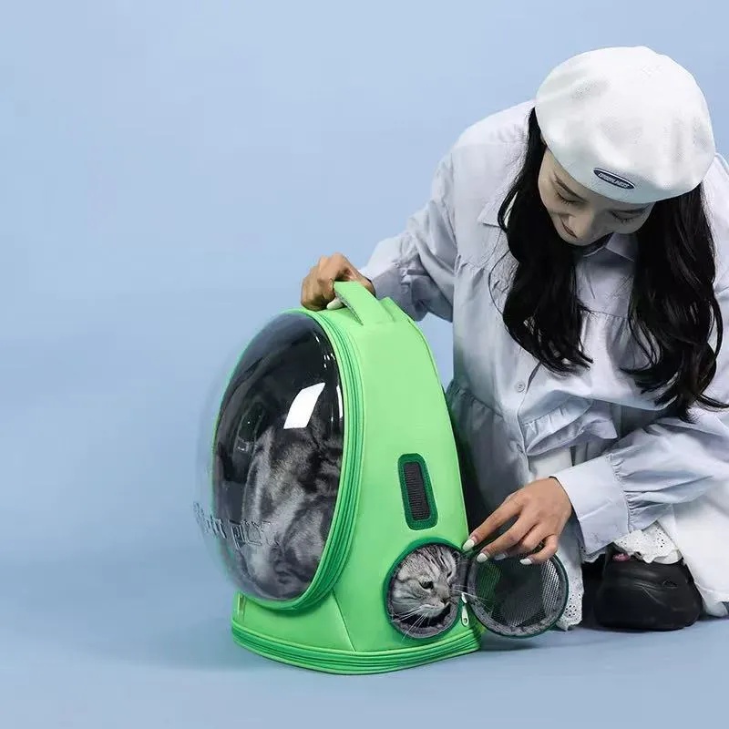 Cat pet bag, portable outdoor backpack, large capacity, transparent visible window, ventilated small dog bag, large viewing area