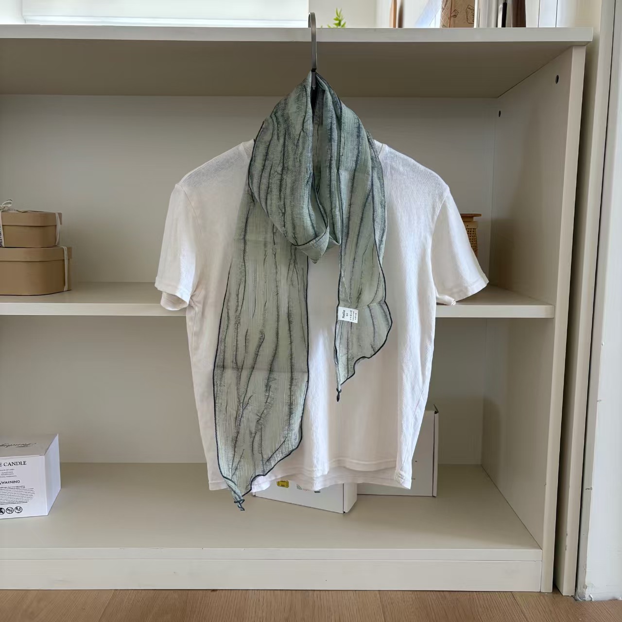 T733 Japanese style narrow long scarf linen retro small silk scarf female 2025 new simple breathable versatile literary scarf