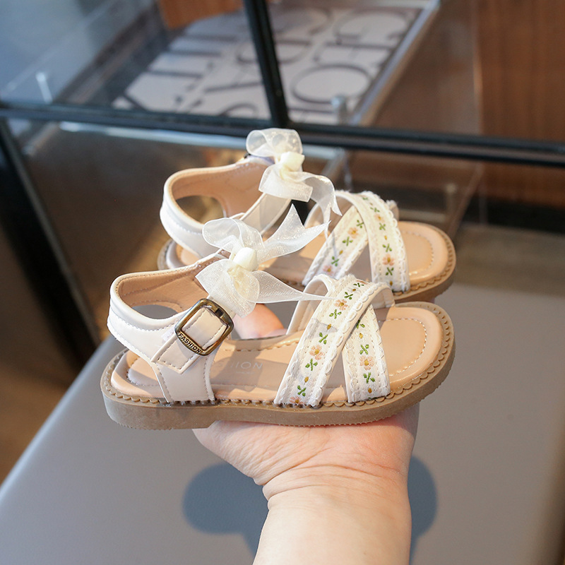 Summer Girls Sandals Fashion Flower Children Princess Shoes Open-toe Sweet Bowknot Cutefeet Kids Causal Flat Sandals Soft Soled Sizes US6C-US13C C0707