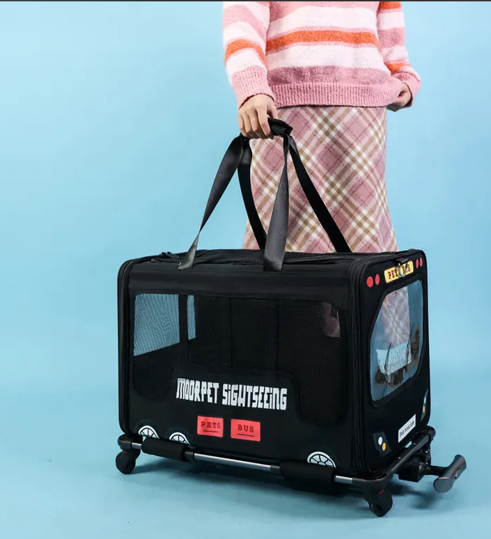 Rolling Carrier- Designed for Dogs & Cats, Breathable Mesh, Expandable Soft-Sided Carrier for Traveland Locking Zippers for Long Distance Car Travel