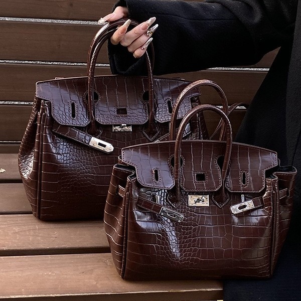 New trendy European and American retro fashion bags, crocodile print large-capacity Kelly bags, casual and versatile, popular online celebrity handbag