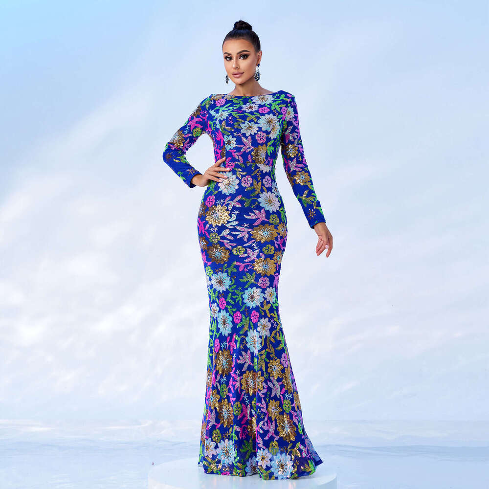 Maxi Dress Evening Gown Sleeved Temperament Round Neck Sexy Slim Fit Long Sequin Banquet Bridesmaid Dress For Women Long Dress