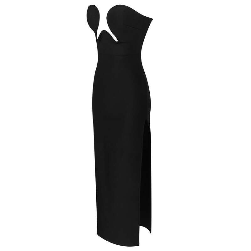 Maxi Dress Fashionable Bandage Dress Sexy Strapless V Neck High Waisted Long Formal Dress KQ
