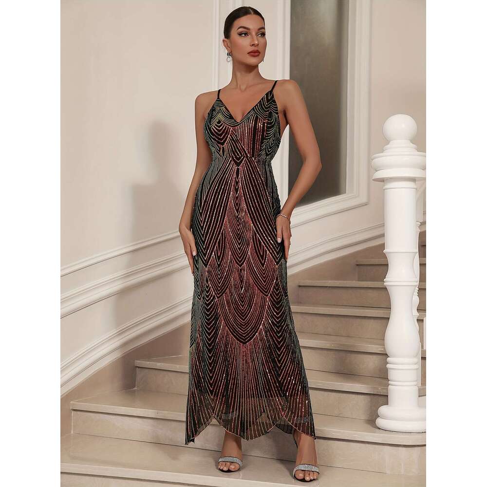 Maxi Dress Sexy Women S Deep V Neck Camisole Sequin Party Dress Long Skirt Formai Dress