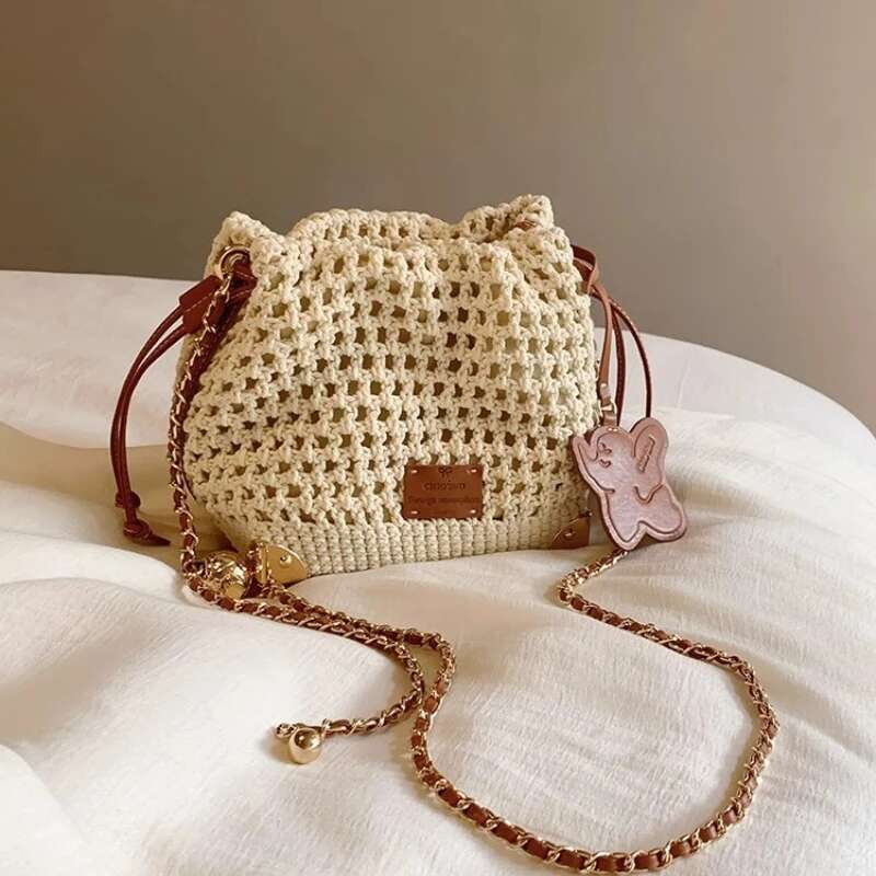 Women's Chic Summer Knit Crossbody Bag Adjustable Strap Versatile Commuter Handbag with Polyester Lining