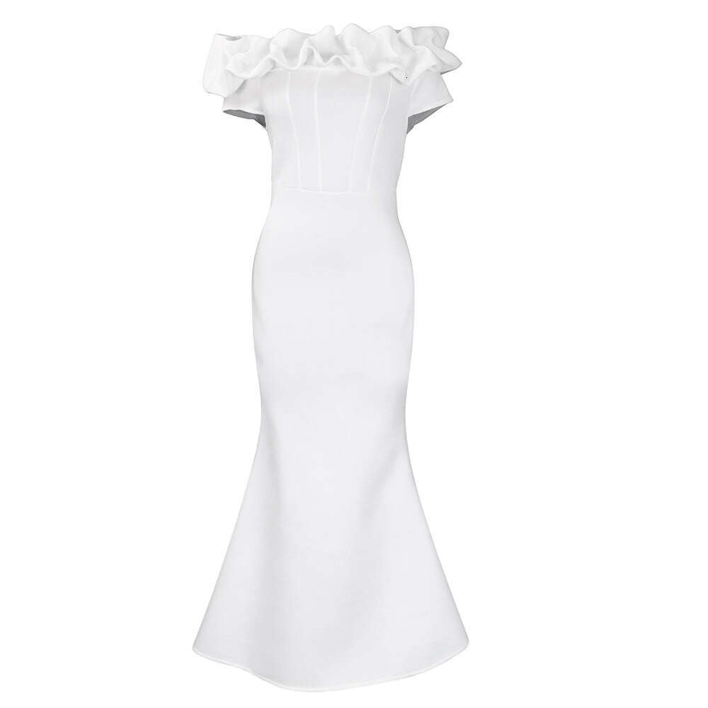 Maxi Dress C Fashion Women S Summer Solid One Line Neck Fishtail Long Evening Dress KQ