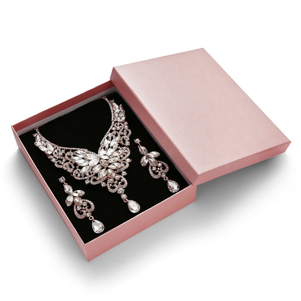 Trendy Red Crystal Jewelry Set Necklace Earrings Ins Style Fashion Statement Rhinestone Accessories for Women