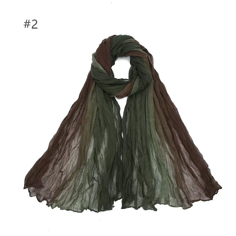 T738 autumn and winter gradient color matching Bali yarn wrinkled scarf hand-painted contrast color thin twist wrinkled cotton long scarf
