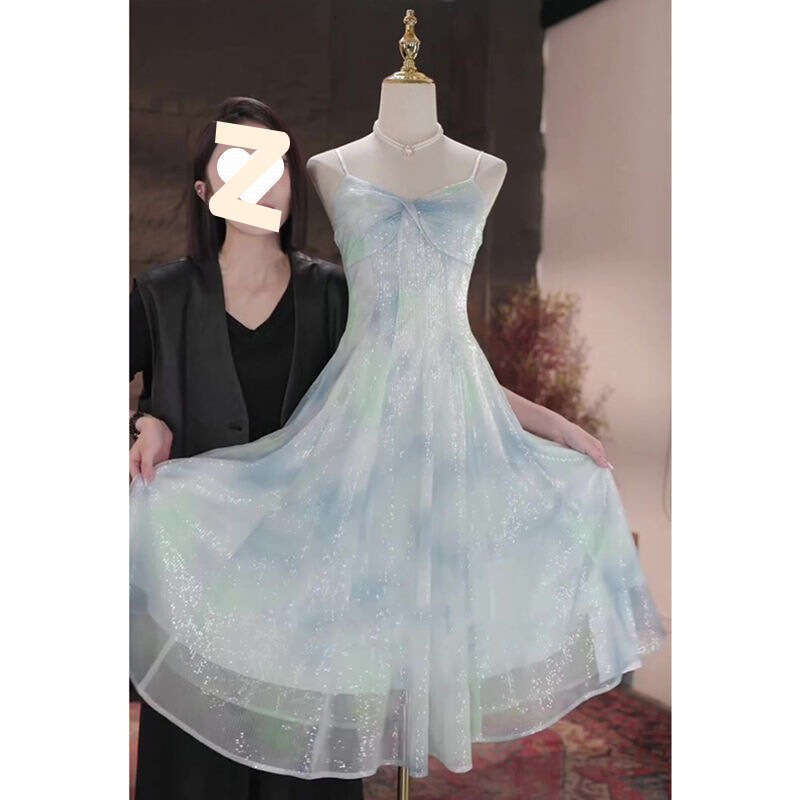 Maxi Dress New Temperament Dress Summer Slimming And Waist Cinching Design Sense Little Fairy Mermaid Girl Sequin A Line Skirt KQ